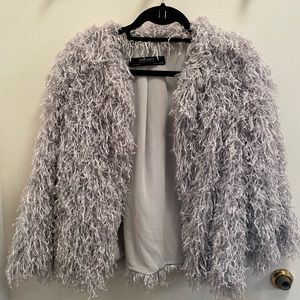 Zara Silver Grey Shaggy Cropped Jacket - S
